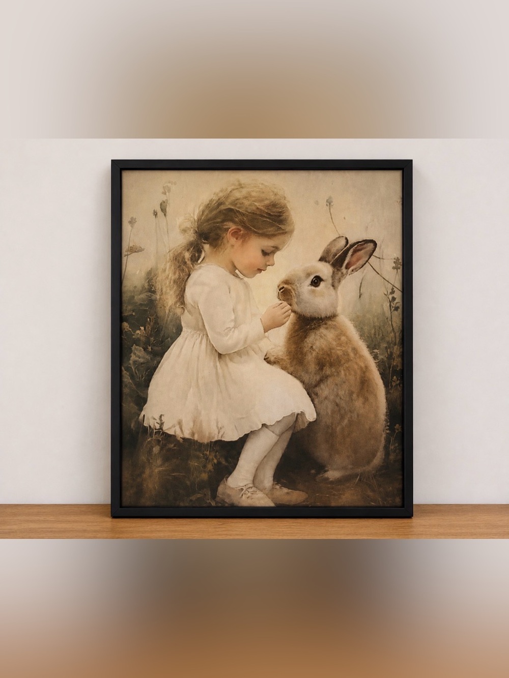 Sweet framed 8x10 print of girl and bunny